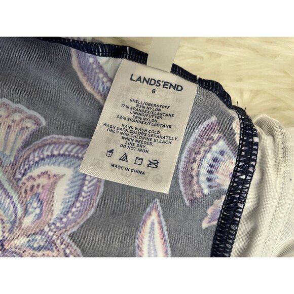 Lands End Size 6 Blue Purple Floral‎ Racerback Tankini Top Swim Suit Slimming - Picture 4 of 7